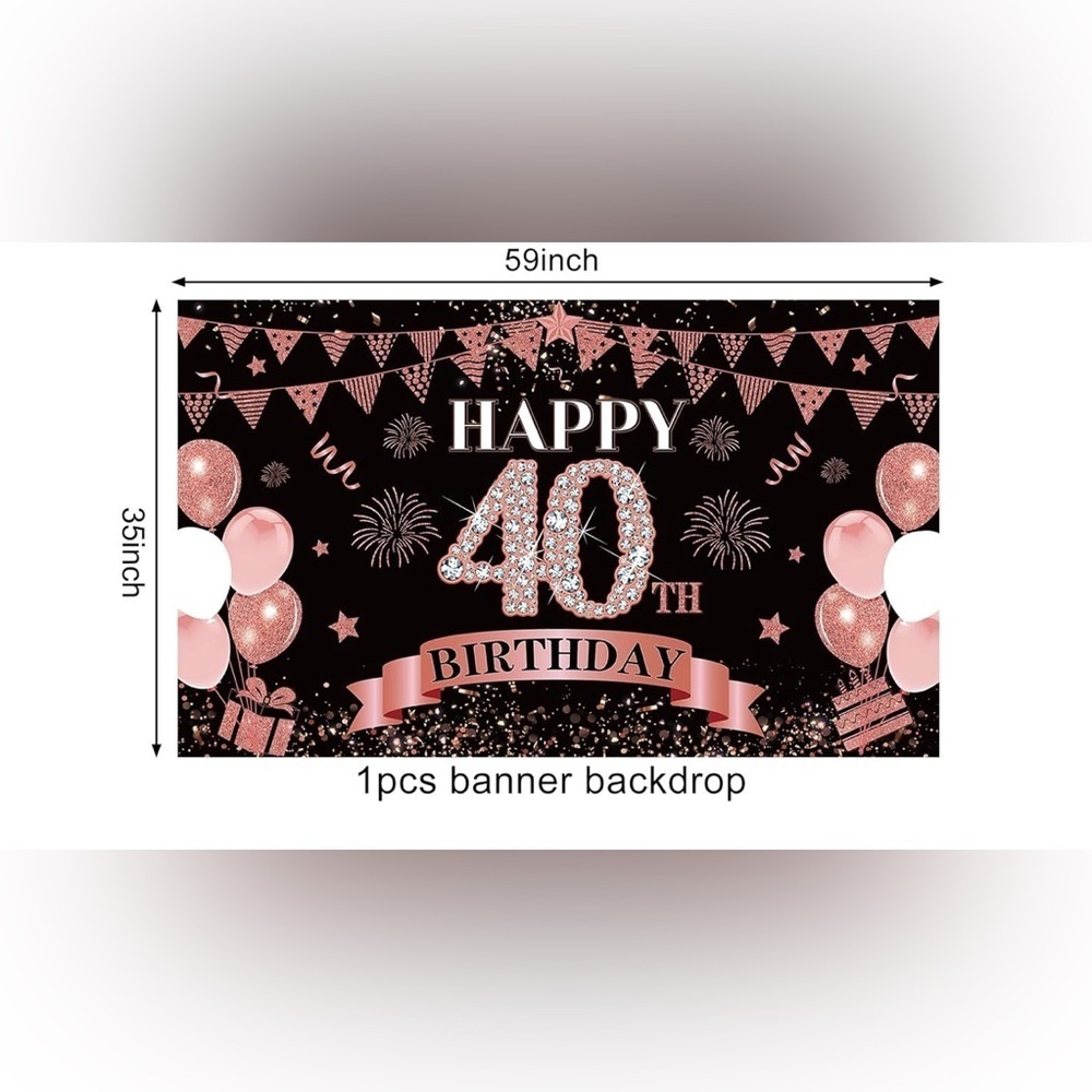 40th birthday pink & black banner 59 x 35